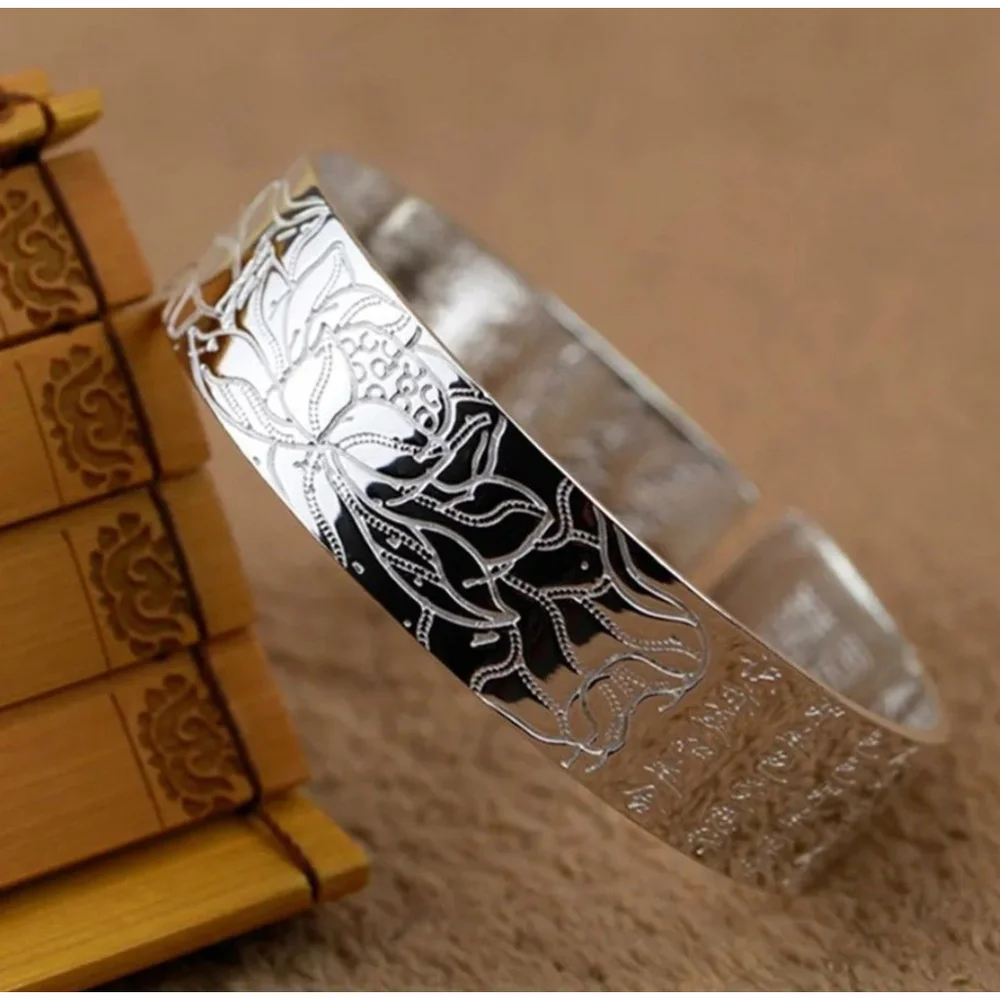Large Lotus Flower Cuff Bracelet | 999‎ Pure Silver